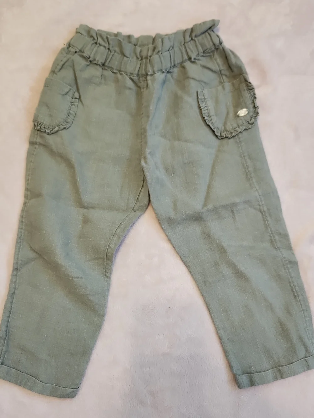 Linen Olive Green Elastic Waist Pants